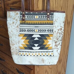 Bohemian Patterned Tote Bag with Brown Accents
